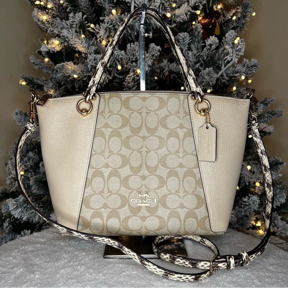 NWT Coach Kacey Satchel In Colorblock Signature Canvas & Snake Skin NWT